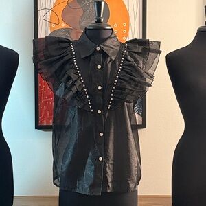 Wowo Black Sheer Fashion Western Top